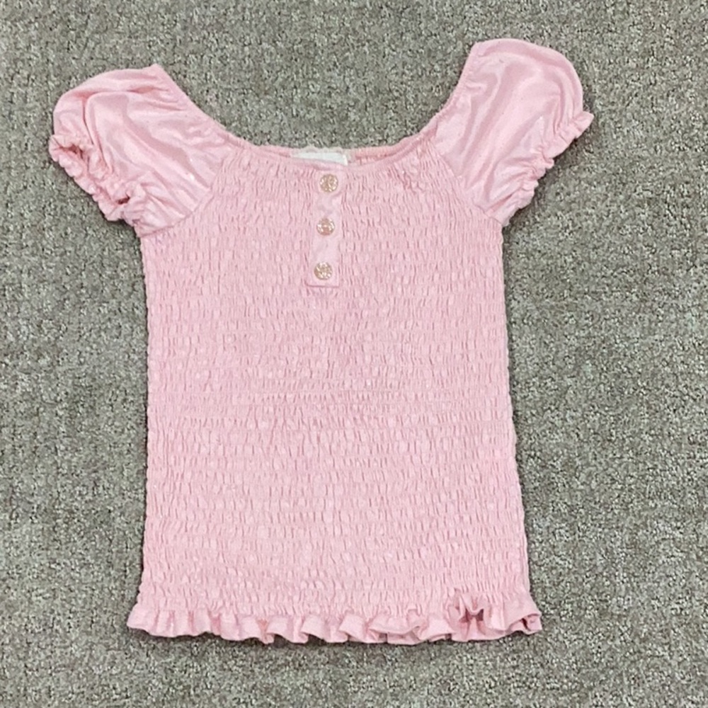 btween Pink Smocked Blouse with Puff Sleeves (Size 10/12)